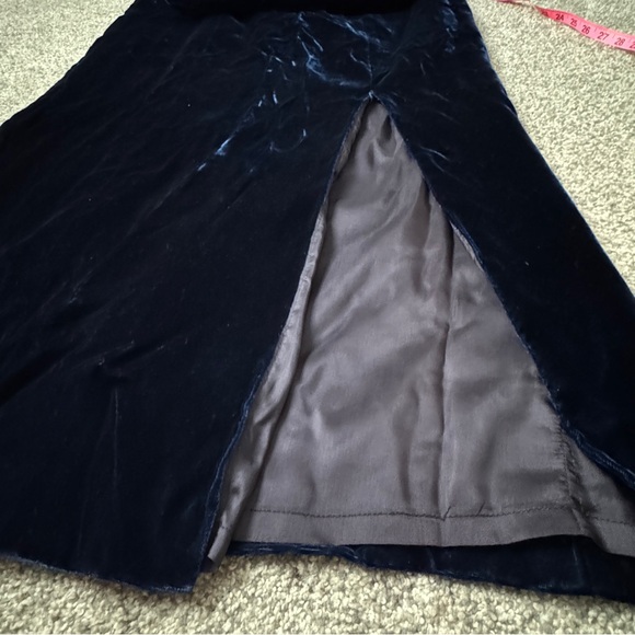 Williams Dark Blue Lined Velvet Maxi Dress with Slit Plunging Scallop Neckline S - Picture 10 of 17